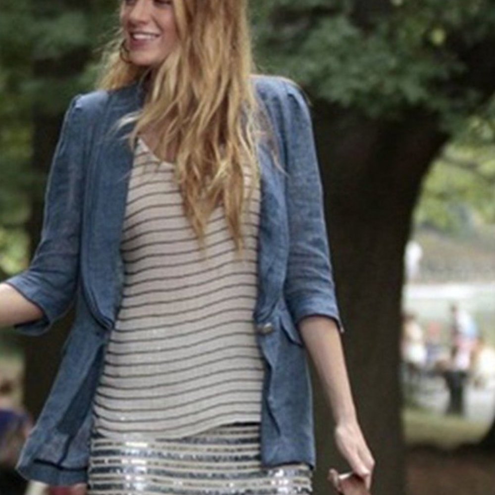 Nanette Lepore Designer Linen Blazer Chambray Vintage Luxury